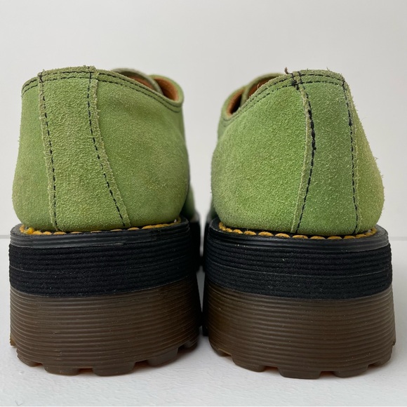 Vintage Dr. Martens England Crazy Bomb Green Suede Platform Chunky Oxfords UK 4 - Picture 12 of 16